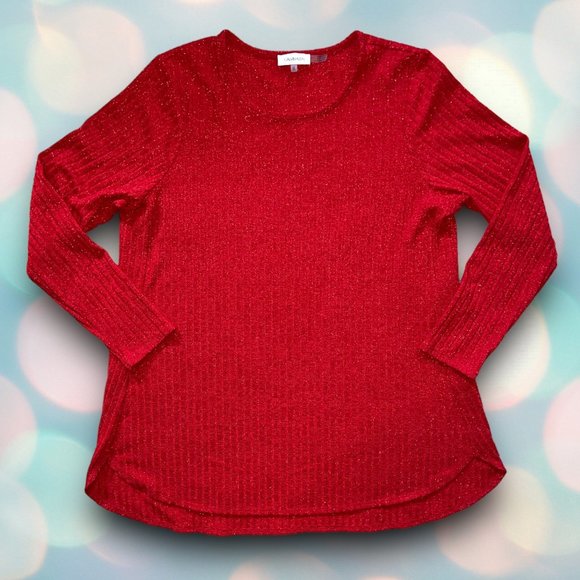 Calvin Klein Women’s Red Plus Size Ribbed Glitter Sweater Size 0X - Picture 2 of 5